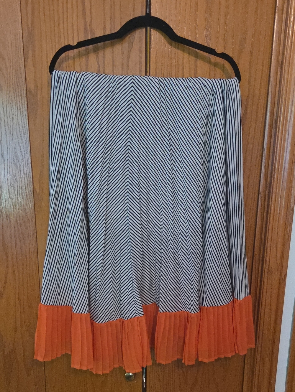 Striped Midi Skirt in Black & White with Orange Trim